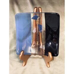 Vintage LG Signed Fused Glass Curved Table Decor Plate